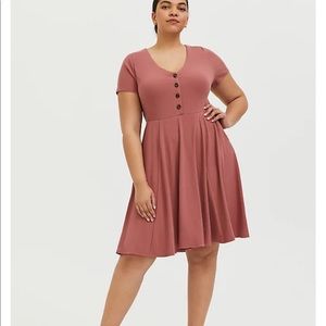 TORRID - DUSTY ROSE RIB BUTTON DOWN SKATER DRESS